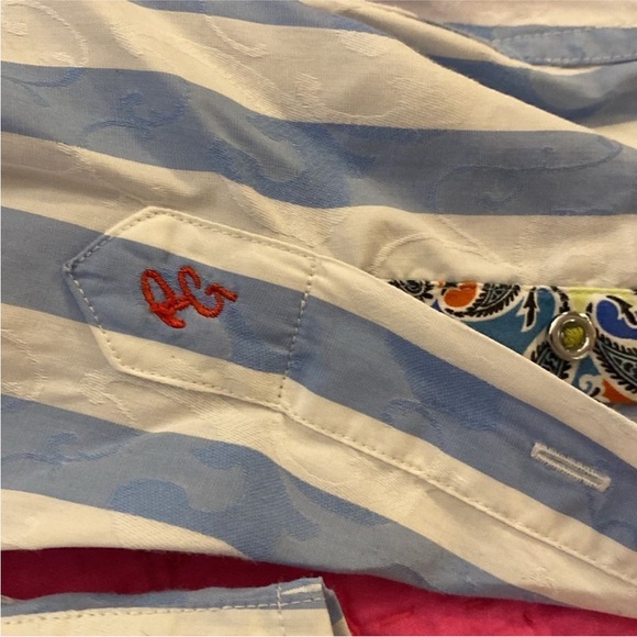 Robert Graham Blue and White Striped Shirt, M - Picture 5 of 9